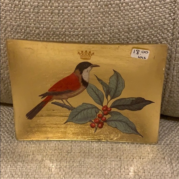 Christmas Gold Foil & Bird Glass Christmas Tray - Picture 1 of 2